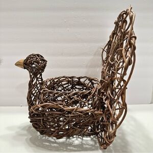 Woven Rattan Bird Turkey Basket Large Holiday Farmhouse Farm Ranch